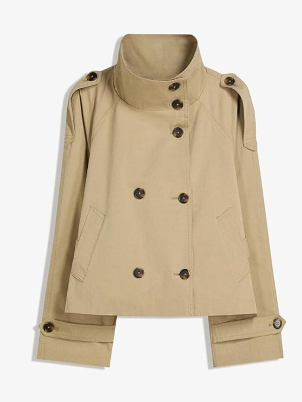 Women's Cropped Trench Coat Double Breasted Short Jacket High Collar Fall Winter - Picture 4 of 4